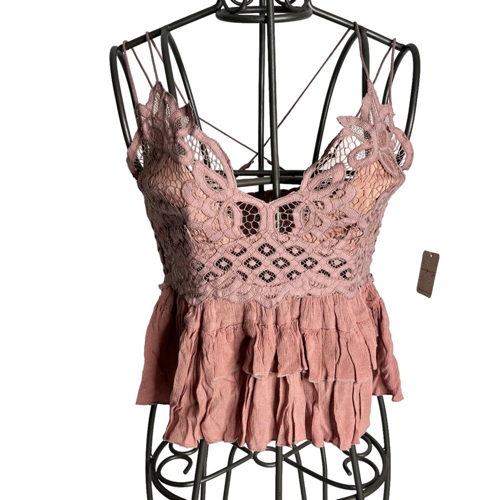 NWT Free People Adella Dusty Mauve Lace Cami Top Size Medium - Picture 8 of 9